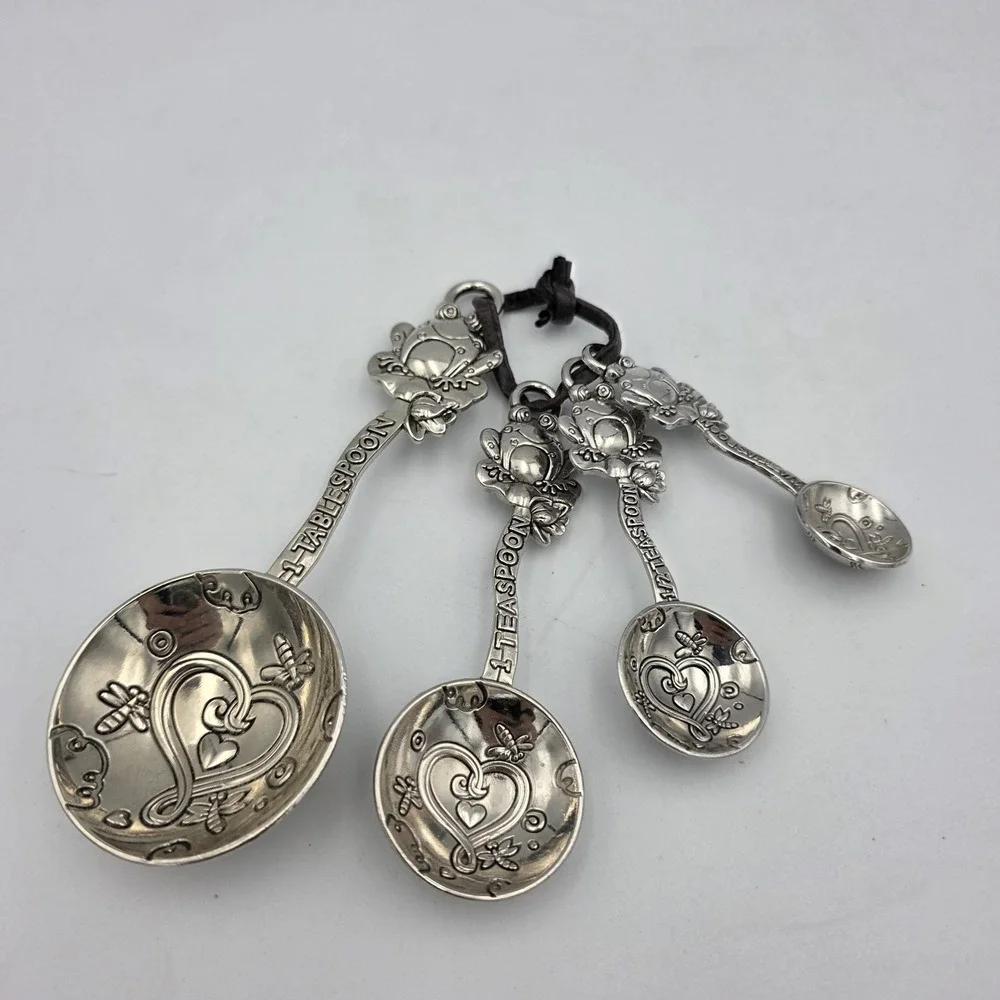 4 Ganz Frog and Dragonfly Silver Tone Measuring Spoons Croak
